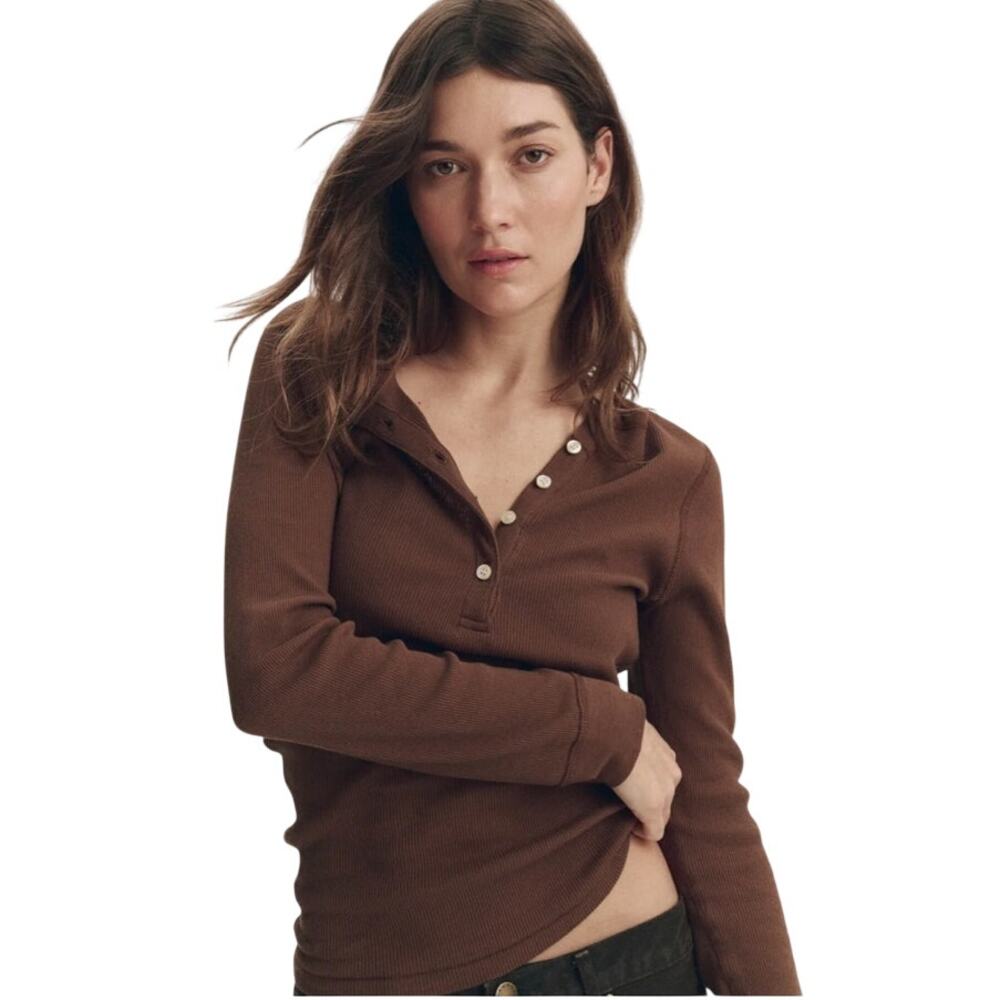 The Great. Baby Rib Henley Chocolate Brown Size 1 Small Cotton Made in USA
